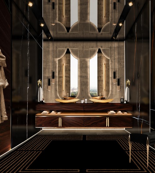 dark-and-gold-master-bathroom-with-koi-mirror-and-lapiaz-vessel-sink