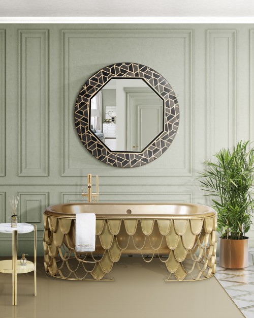 eclectic-bathroom-featuring-koi-bathtub-and-tortoise-mirror