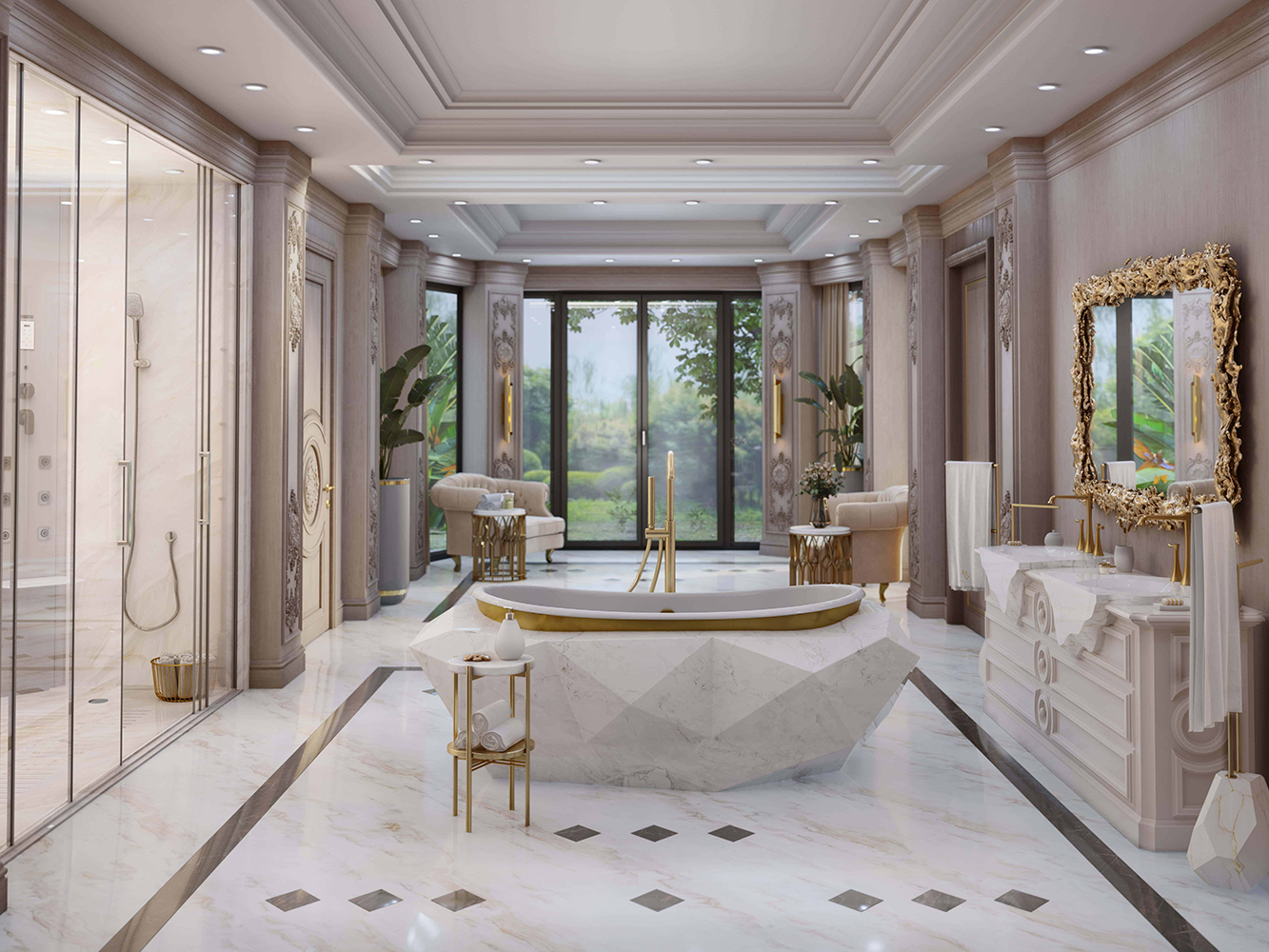 A Sophisticated Bathroom Oasis Blending Contemporary and Classic Design