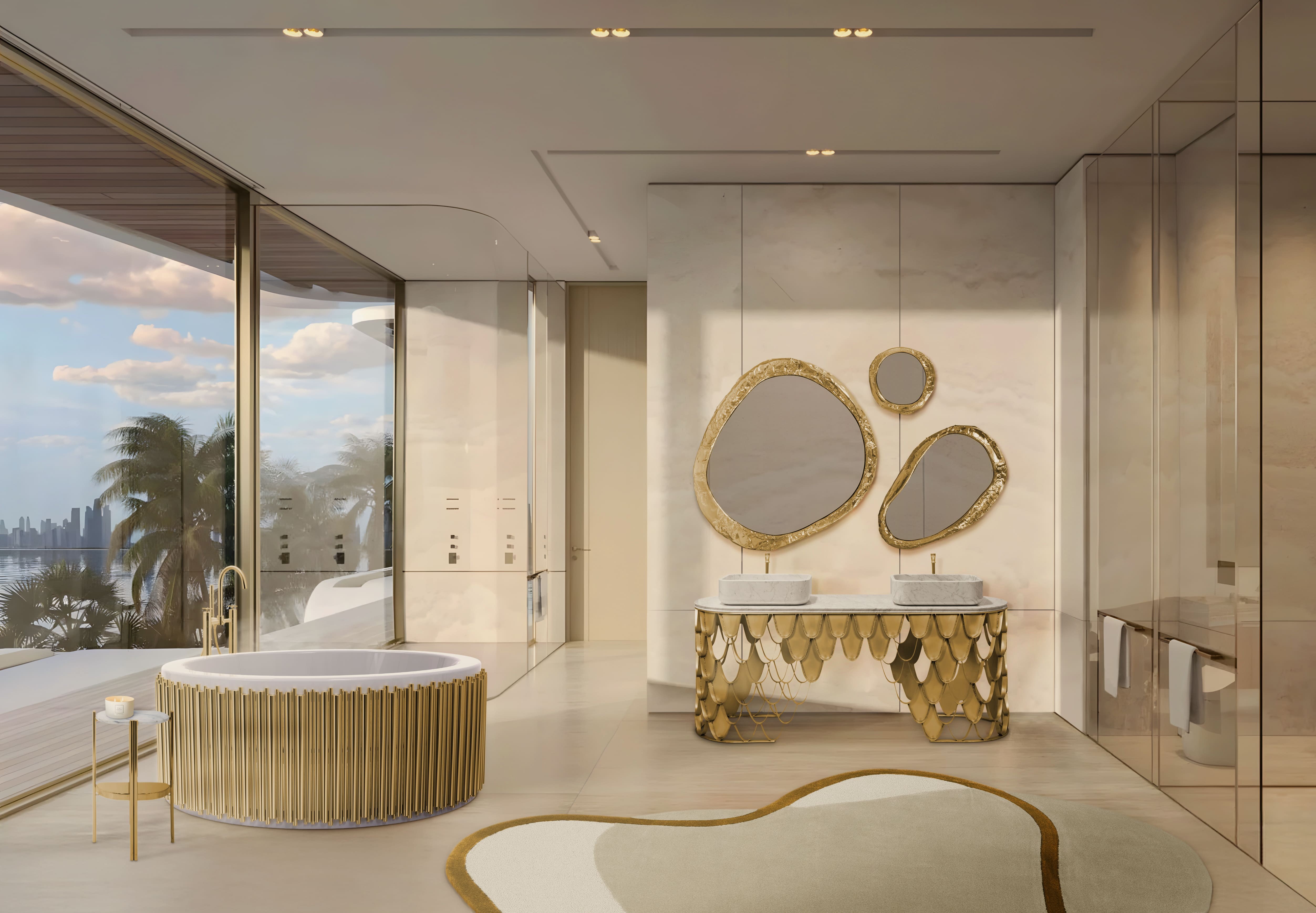 A Symphony of Gold and Serenity: A Bathroom Retreat