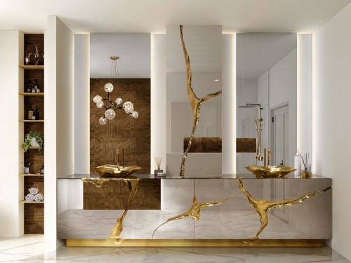 A Tranquil Luxury Bathroom of Neutrals and Gold with Lapiaz Elegance