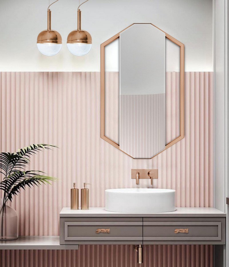Amazing Pink Bathroom with Sapphire Mirror and the iconic Koi Round Vessel Sink-1