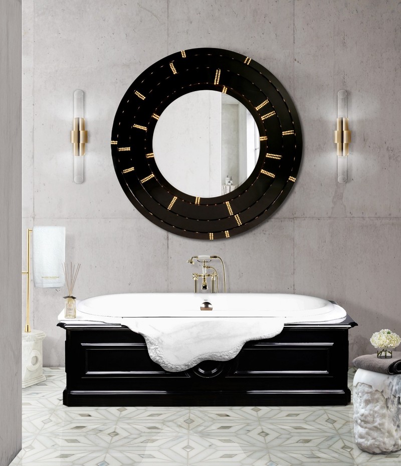 Black and White Bathroom Decor with Blaze Mirror and Petra Bathtub-1