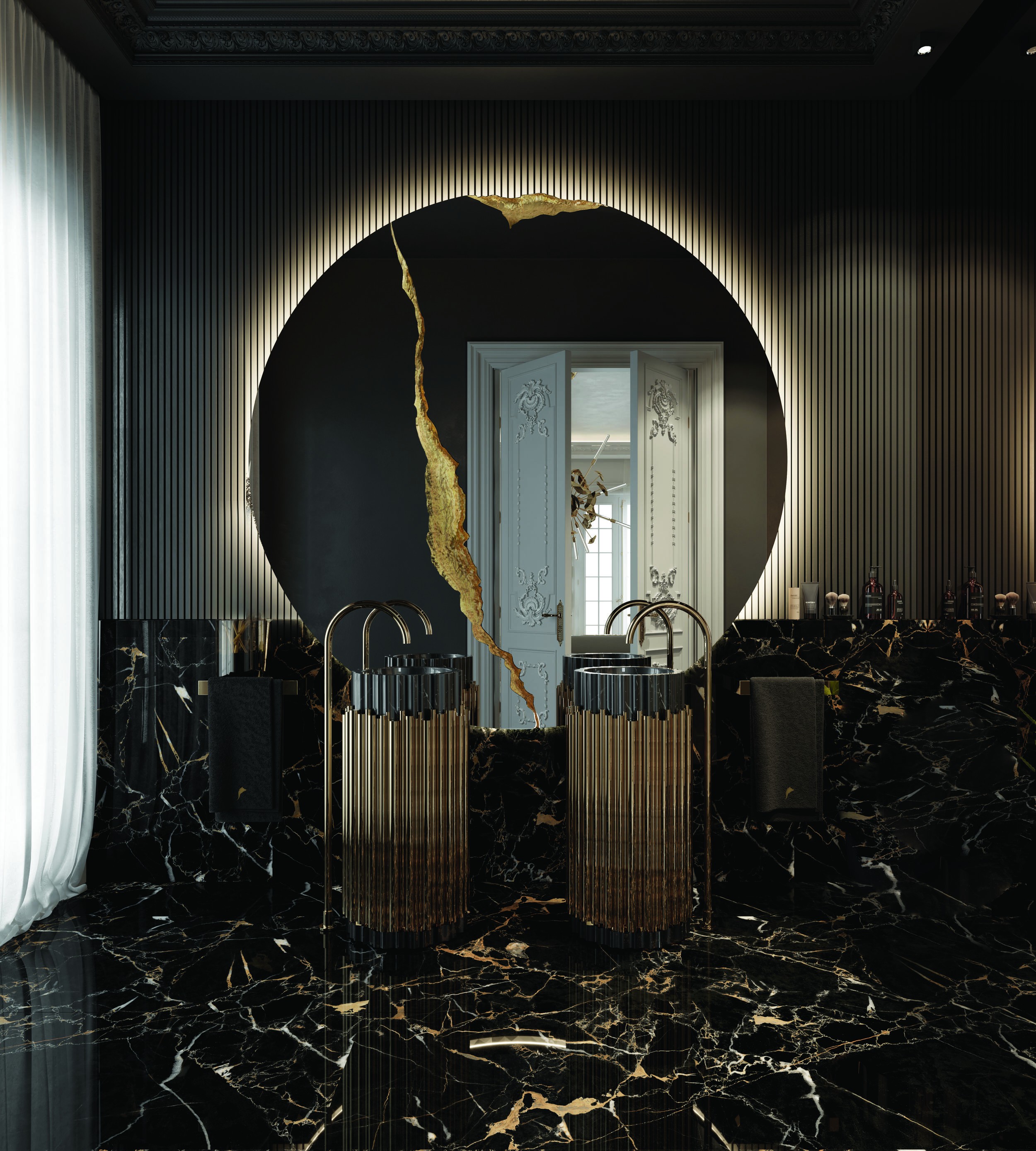 Black Stunnig Marble Guest Bathroom with Symphony Freestanding  in double-2