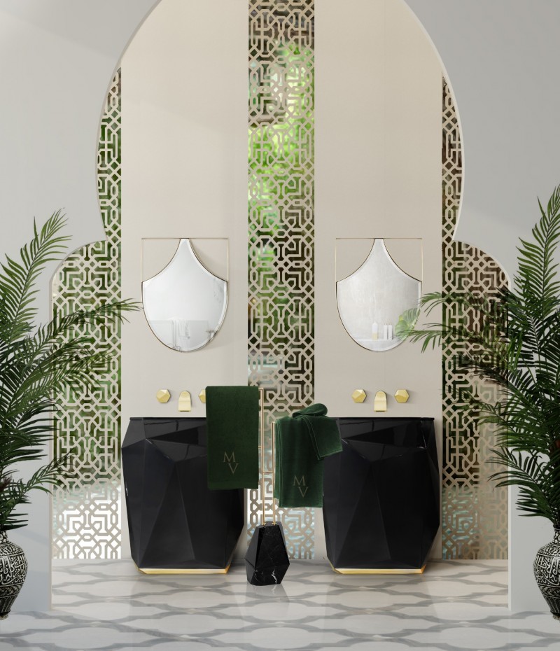 Diamond Freestanding and Koi Mirror Make the Perfect  Eclectic Interior Bathroom Decoration-1