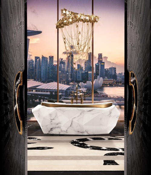 Elegant And Unique Bathroom With Diamond Faux Marble Freestanding