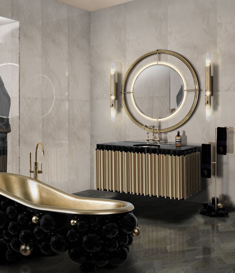 Elegant Bathroom Design with Golden Shades-1
