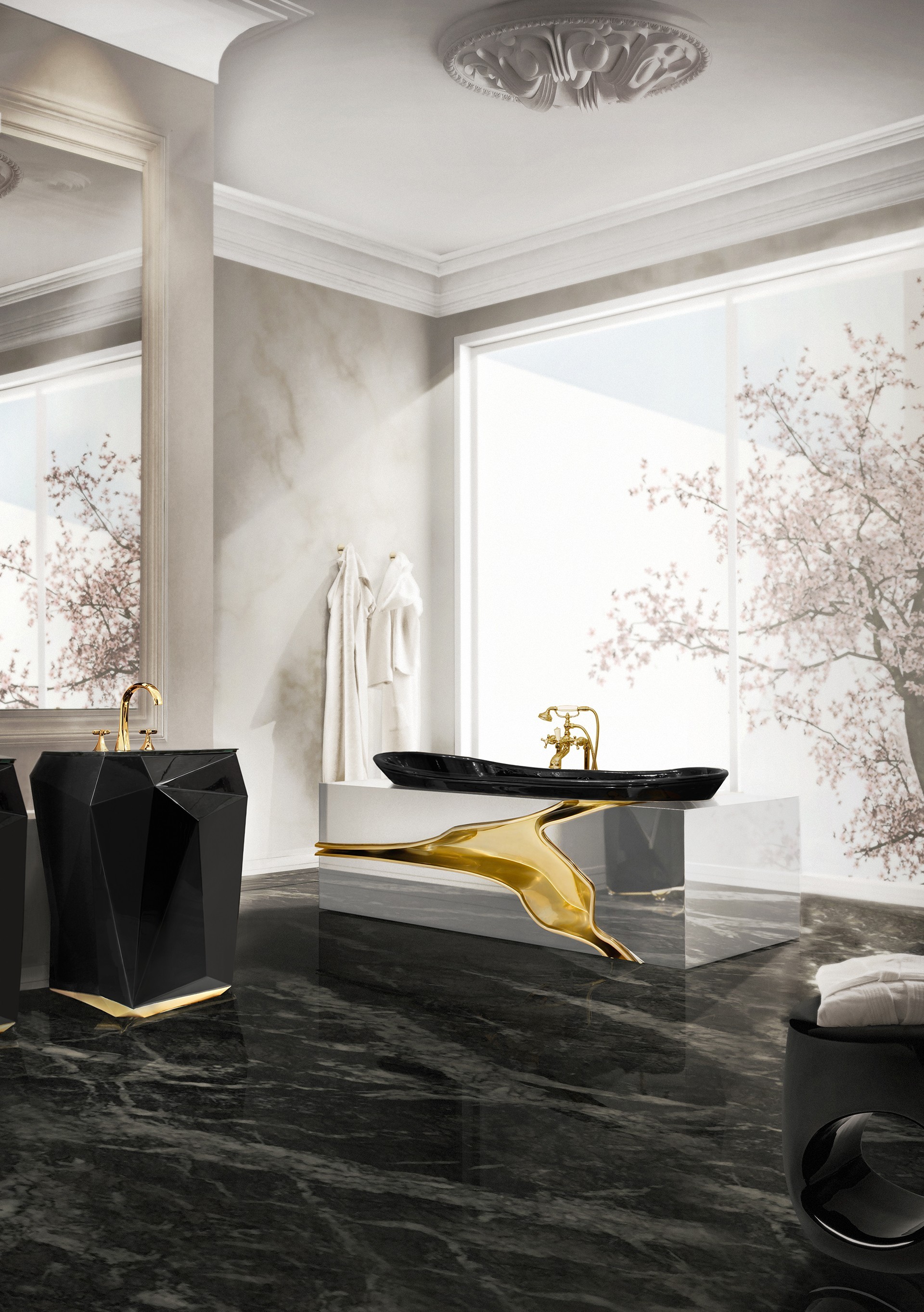 Elegant Golden Touches with Lapiaz Bathtub and Diamond Freestanding