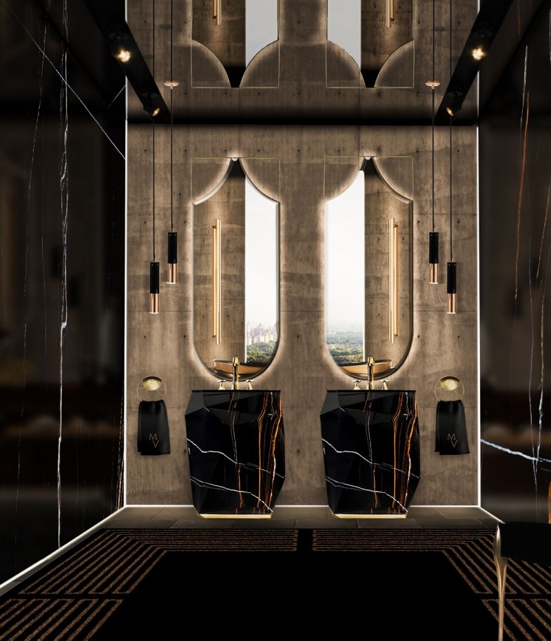 glamorous-dark-master-bathroom-with-diamond-faux-marble-freestanding-and-koi-mirror-1