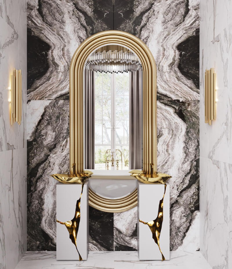 Golden Touches Against Marble Wall Appointments in a Elegat Bathtub-1