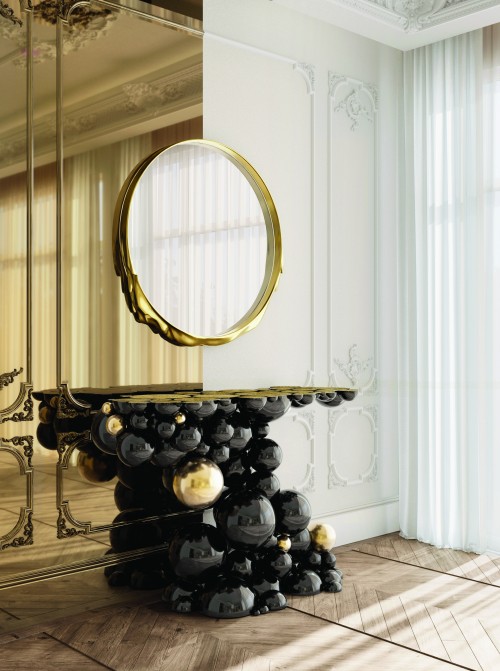Luxurious master suite featuring Newton Vanity Cabinet and Magma Mirror