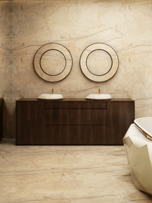 Luxury bathroom with white and wood accents with Ato Collection