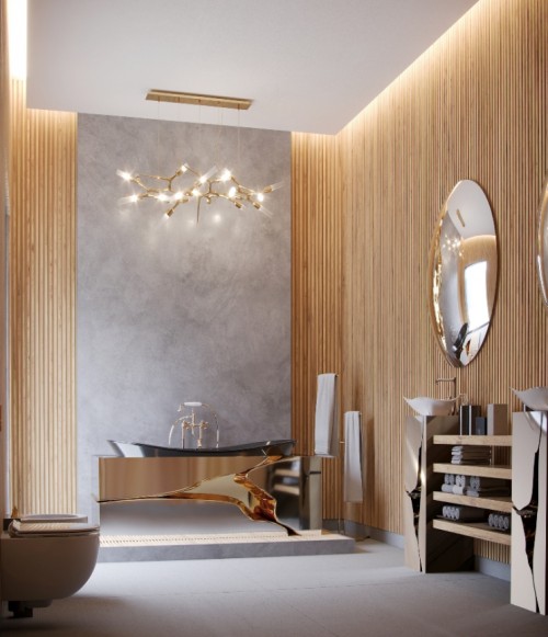 Luxury Golden Atmosphere in a Relaxation Bathroom