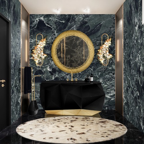 Majestic Bathroom Interior Design With Black And Gold Tones