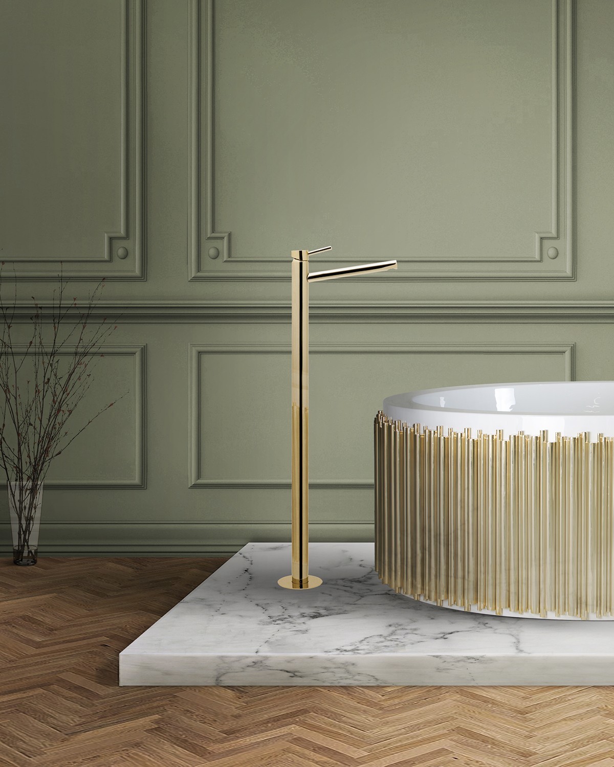 Minimalistic Bathroom With Origin II Mounting Floor Mixer Tap