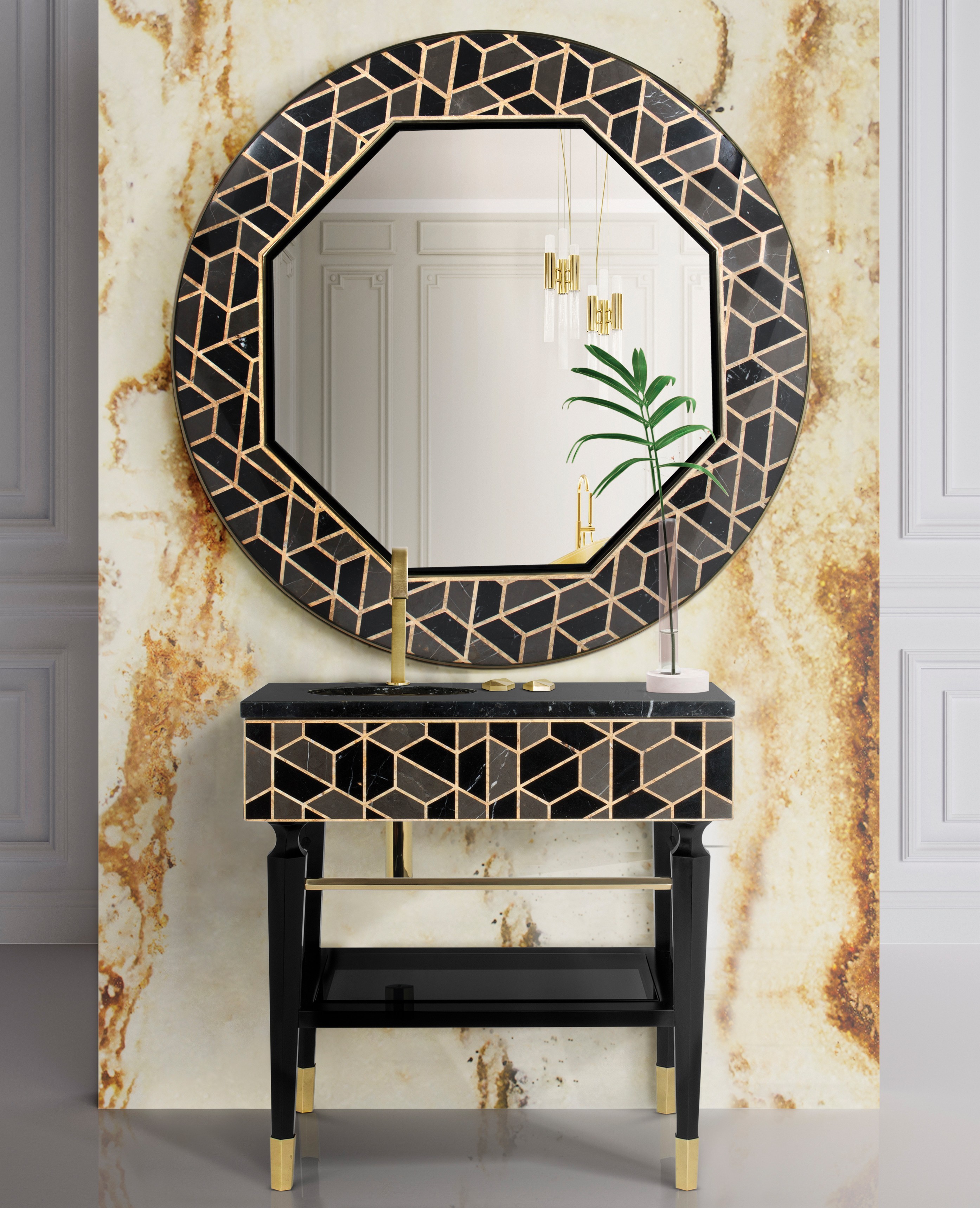 Mix and Match Bathroom: Tortoise Mirror and Tortoise Freestanding