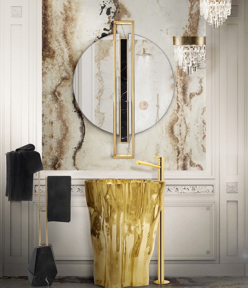 Modern Bathroom Design With Golden Accents and Eden Freestanding-1
