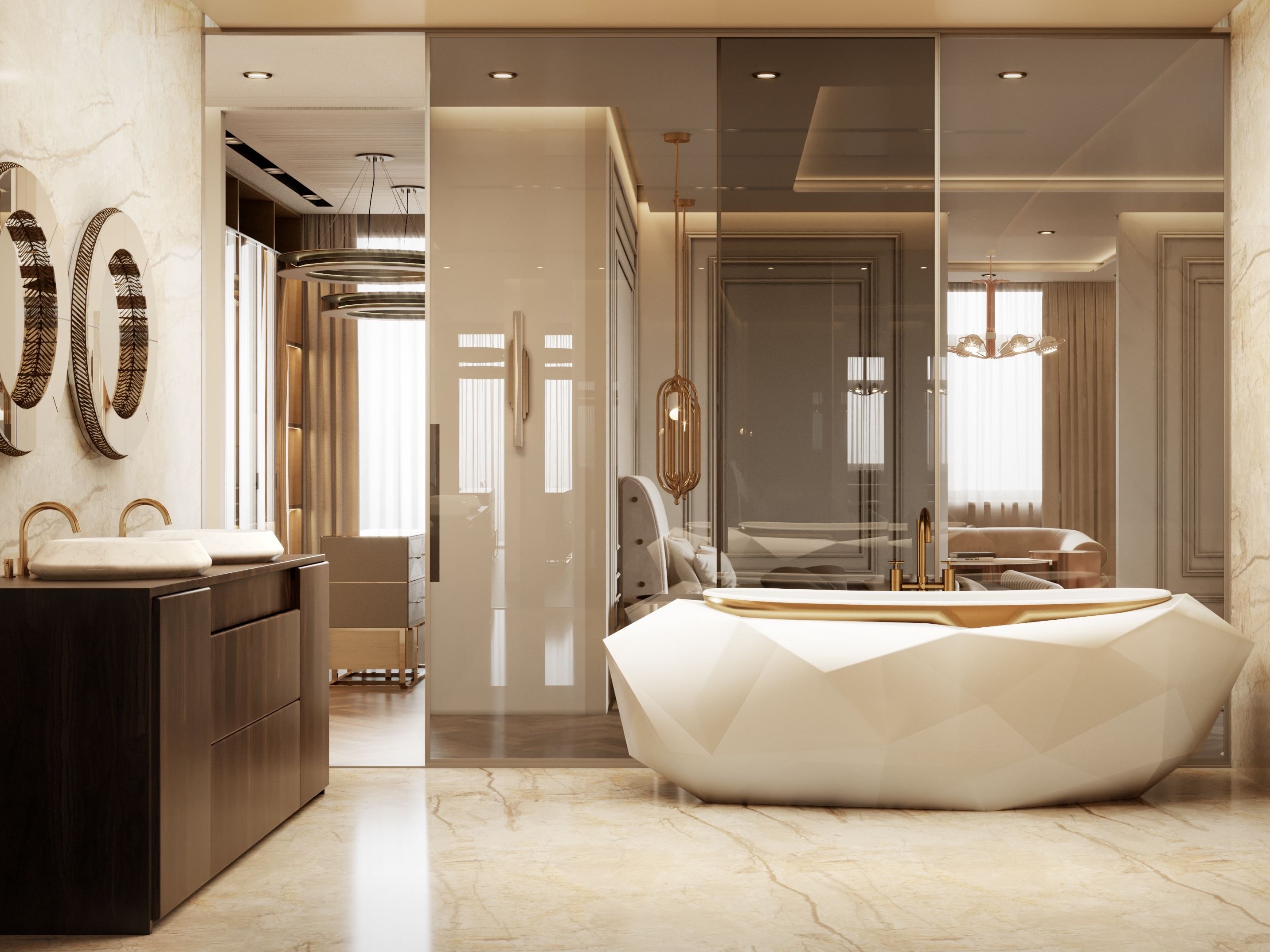 Neutral palette bathroom whit White Diamond Bathtub