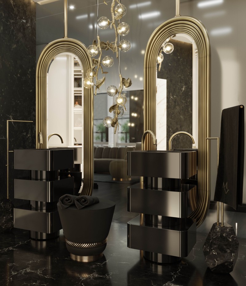 Opulent Black And Gold Bathroom Design With Distinctive Shapes-1