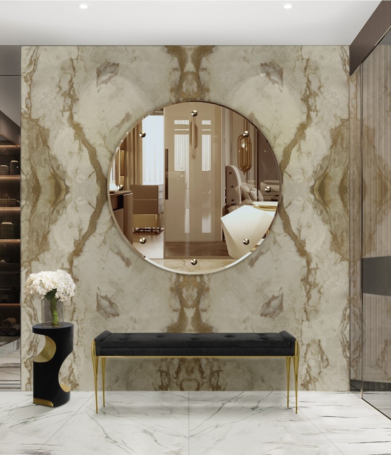 Sophisticated and majestic master suite with design Vanity Mirror and Bench-1