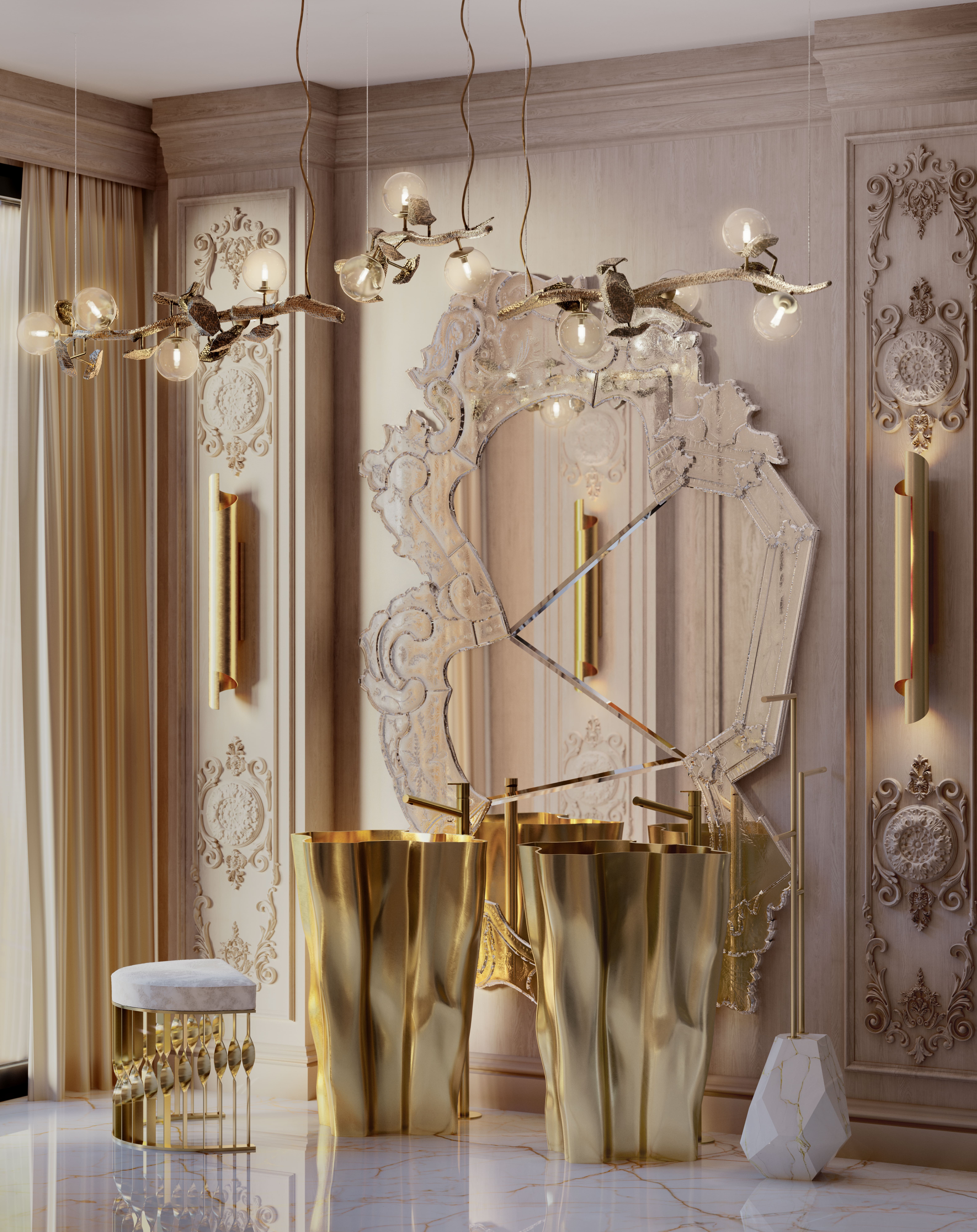 SYMMETRICAL LUXURY BATHROOM WITH VENICE MIRROR AND EDEN FREESTAND SINKS