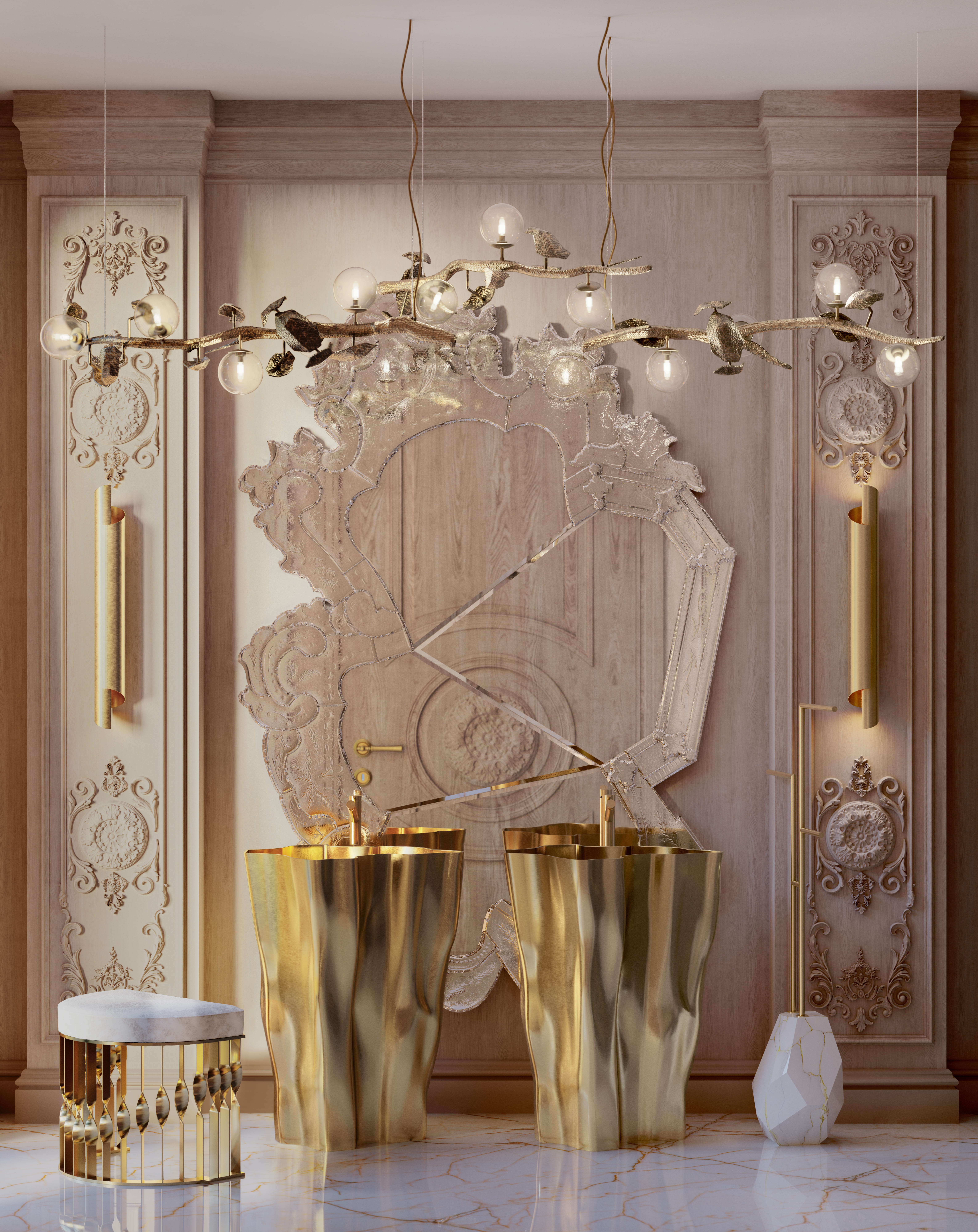 SYMMETRICAL LUXURY BATHROOM WITH VENICE MIRROR AND EDEN FREESTAND SINKS-2