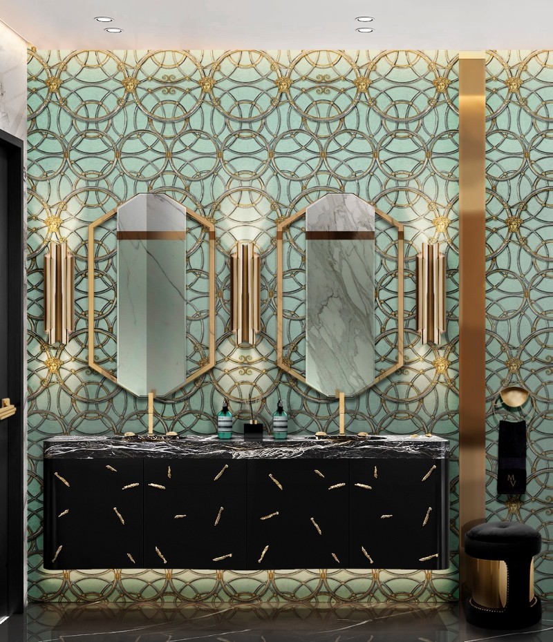 Turquoise Luxury Bathroom Design With Golden Details-1