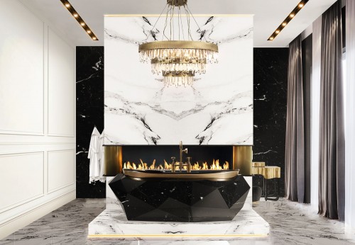 Wonderful And Elegant Bathroom With Diamond Faux Marble Bathtub