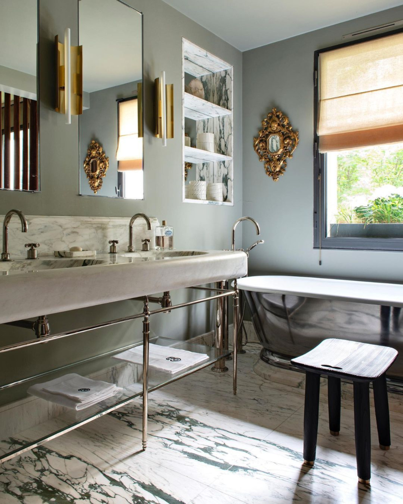 Modern Bathroom Designs by Charles Zana. Saint-Germain project with grey tones and silver details.