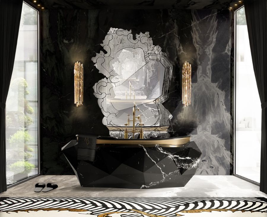 Mirrors Ideas for Bathroom Designs. Venice Mirror, Diamond Bathtub and Brubeck XL Wall Lamp.