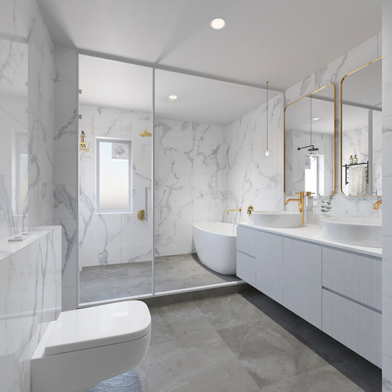 Luxury Bathroom Ideas by Atelier Lane - mid levels - elegant bathroom in white with some golden touches