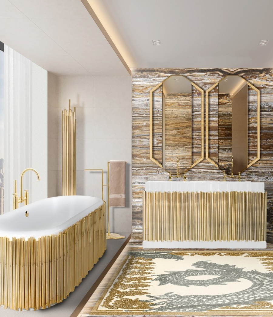 Modern Bathroom Designs The Symphony Collection Symphony Oval Bathtub and Symphony Washbasin White and Gold Details