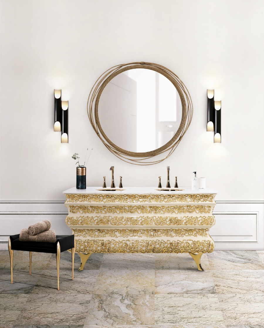 Bathroom Decor Ideas Vanities To Maximize Your Bathroom Design Crochet Washbasin Gold Details Concrete Luxury Bathroom Kayan Mirror
