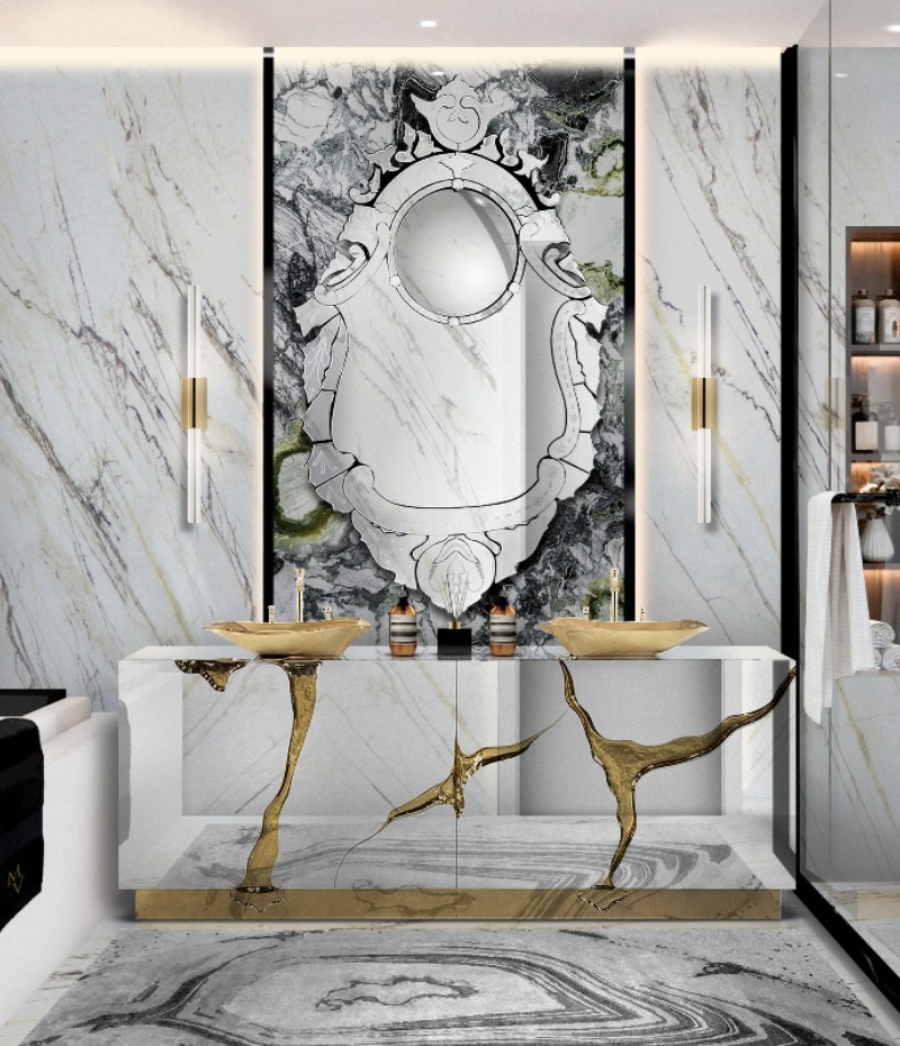 Vanity Cabinets - Lapiaz Freestanding in a White and Gold Environment