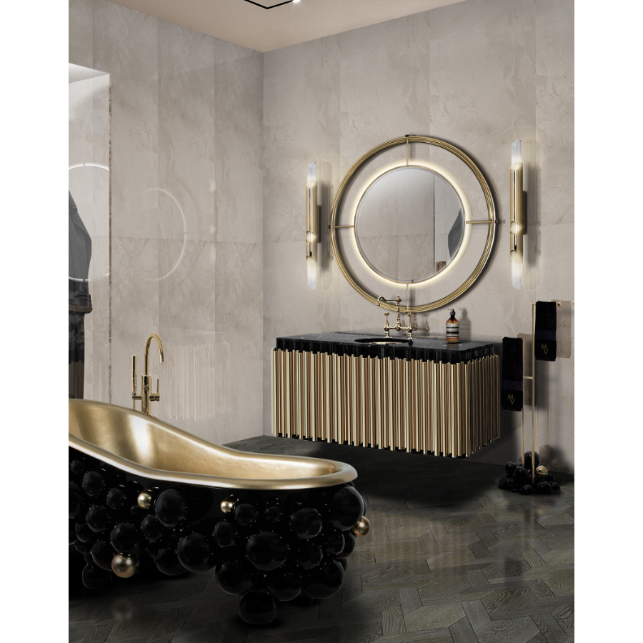 ELEGANT LUXURY BATHROOM WITH GOLDEN HIGHLIGHTS