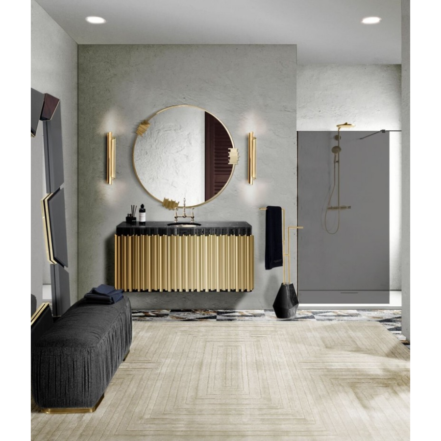 EXQUISITE MASTER BATHROOM DESIGN IN BLACK AND GOLD
