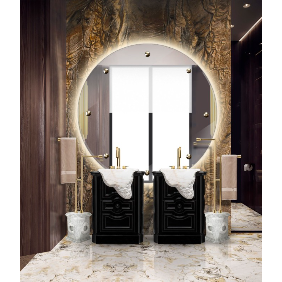 WOOD AND MARBLE COMBINATION IN A LUXURY BATHROOM