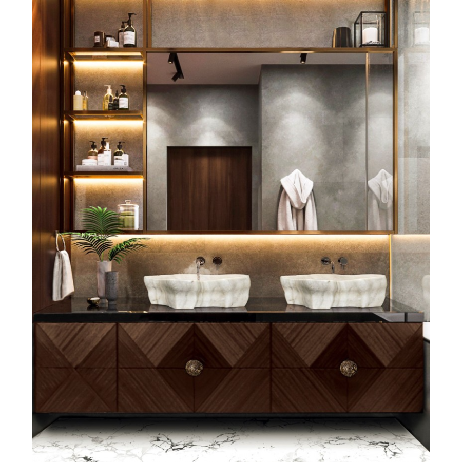 CONTEMPORARY LUXURY BATHROOM WITH EDEN STONE VESSEL SINK