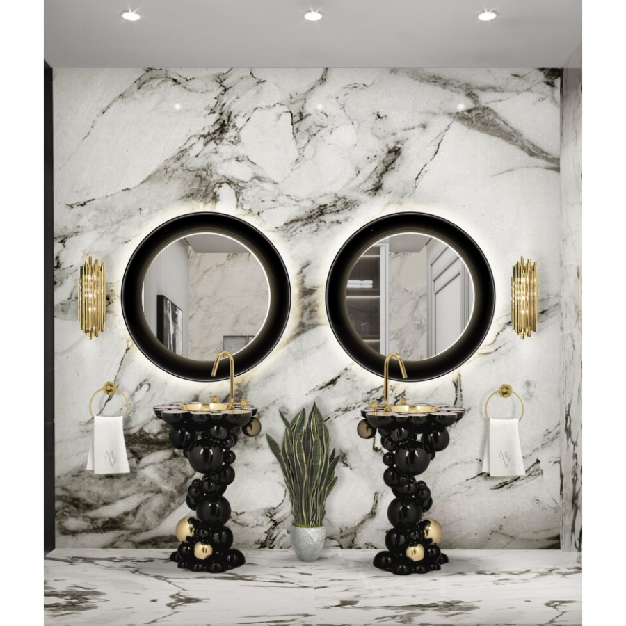 BLACK AND MARBLE MAIN BATHROOM WITH NEWTON FREESTANDING