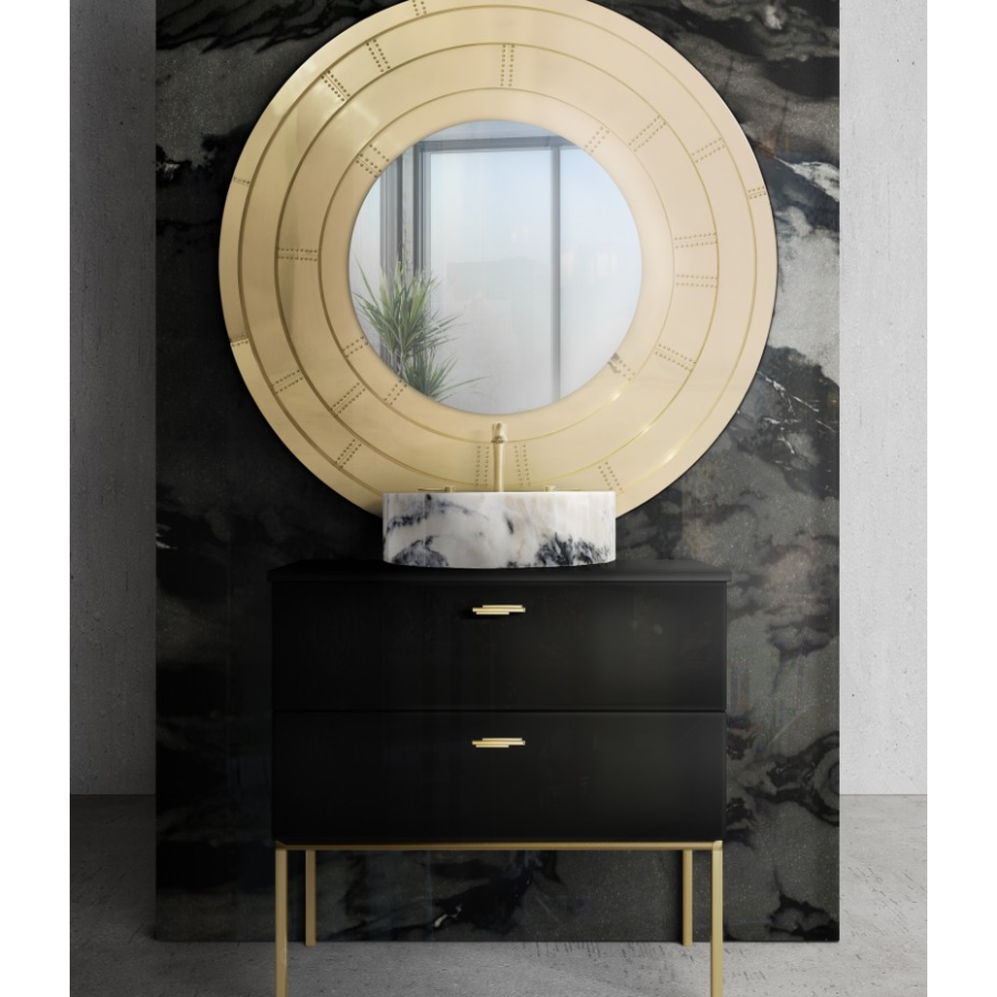 BLACK AND GOLDEN BATHROOM WITH THE DUORUM VESSEL SINK