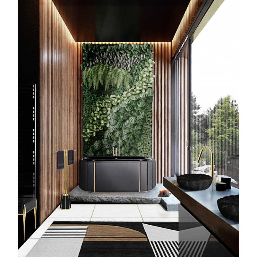 NATURE-INSPIRED BATHROOM DESIGN WITH DARIAN BATHTUB AND ANTELOPE RUG