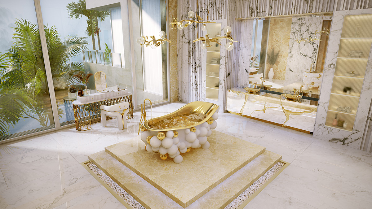 Golden Opulence: A Fusion of Modern and Sculptural Design