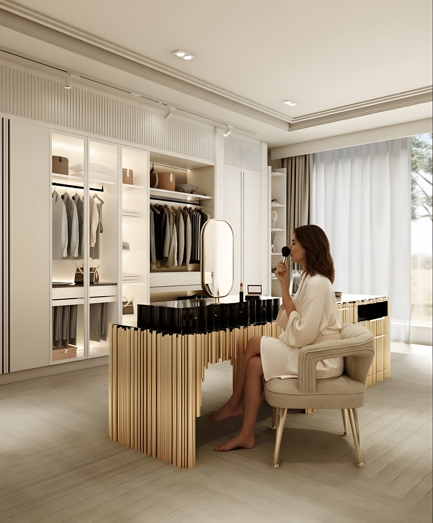 Luxury Dressing Room Design With Gold Accents