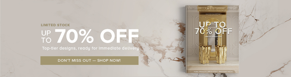 Limited-time offer on luxury powder bathrooms and home décor, featuring statement furniture, artful rugs, and iconic designs from BRABBU, Rug’Society, and Maison Valentina.