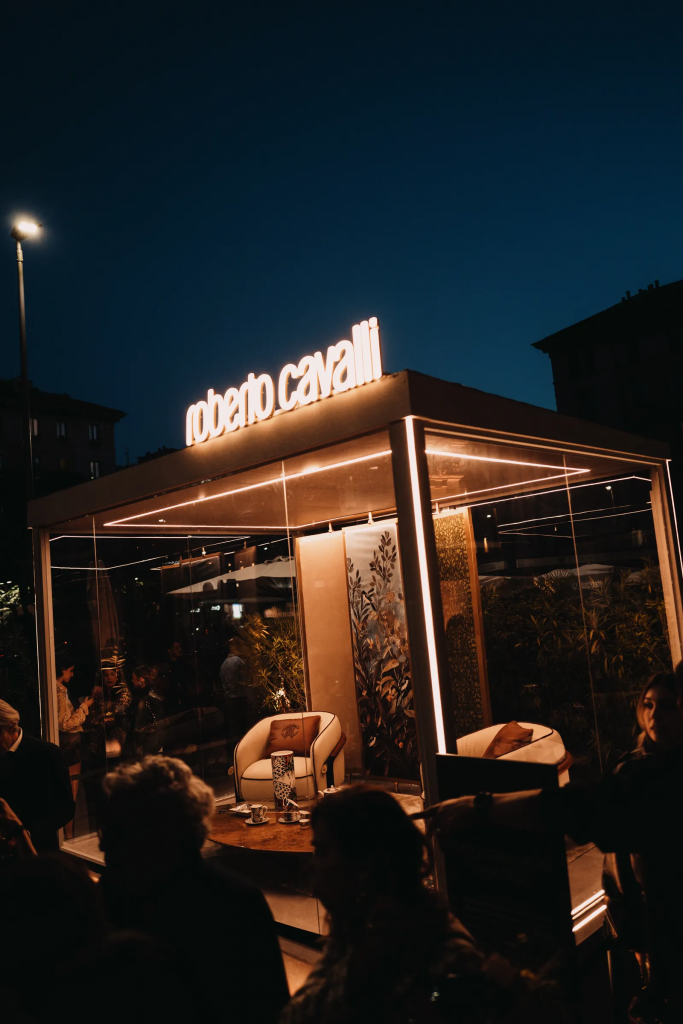 Luxurious Roberto Cavalli Home installation at FuoriSalone during Milan Design Week 2026.