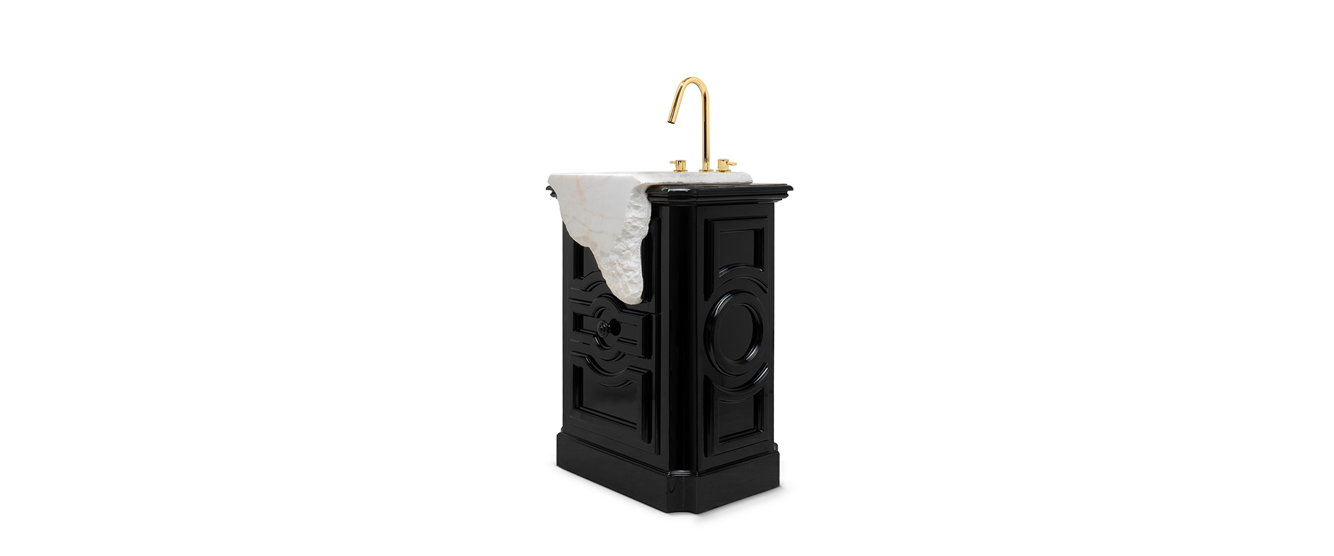 The Petra Pedestal Sink in Lacquered Wood and Estremoz Marble-10-hr