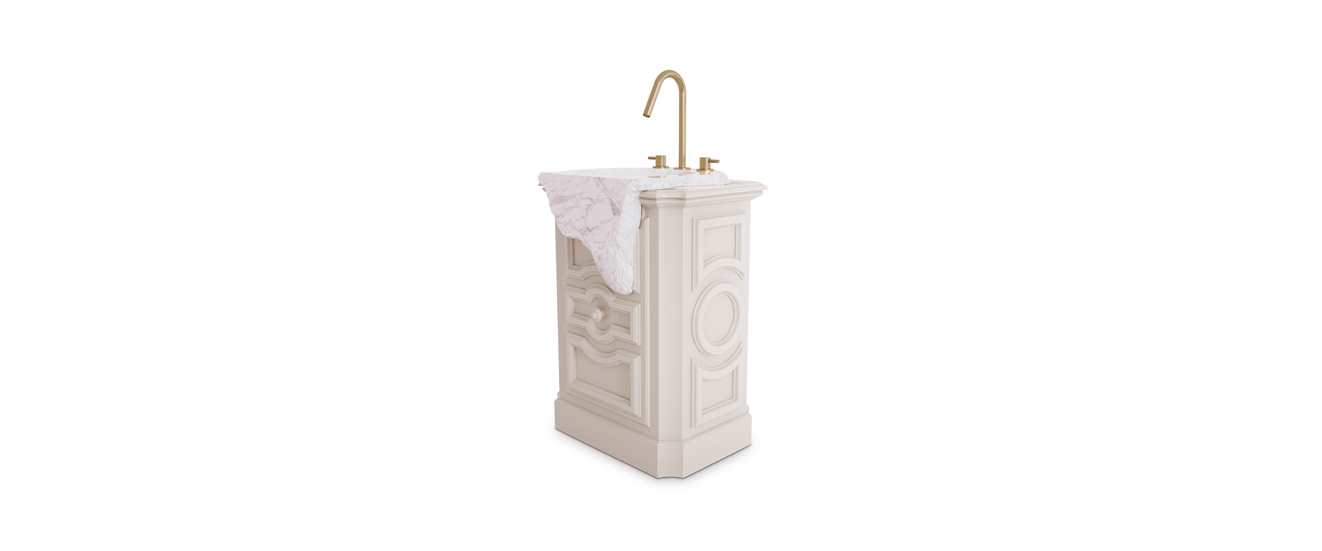 The Petra Pedestal Sink in Lacquered Wood and Estremoz Marble-2-hr