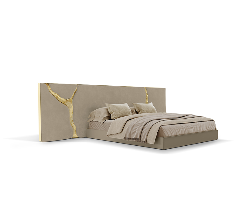Lapiaz Headboard Made In Polished Brass And Velvet-2