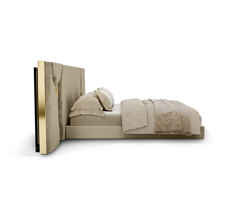 Lapiaz Headboard Made In Polished Brass And Velvet-3
