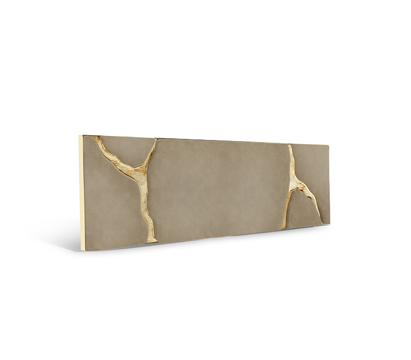 Lapiaz Headboard Made In Polished Brass And Velvet-5
